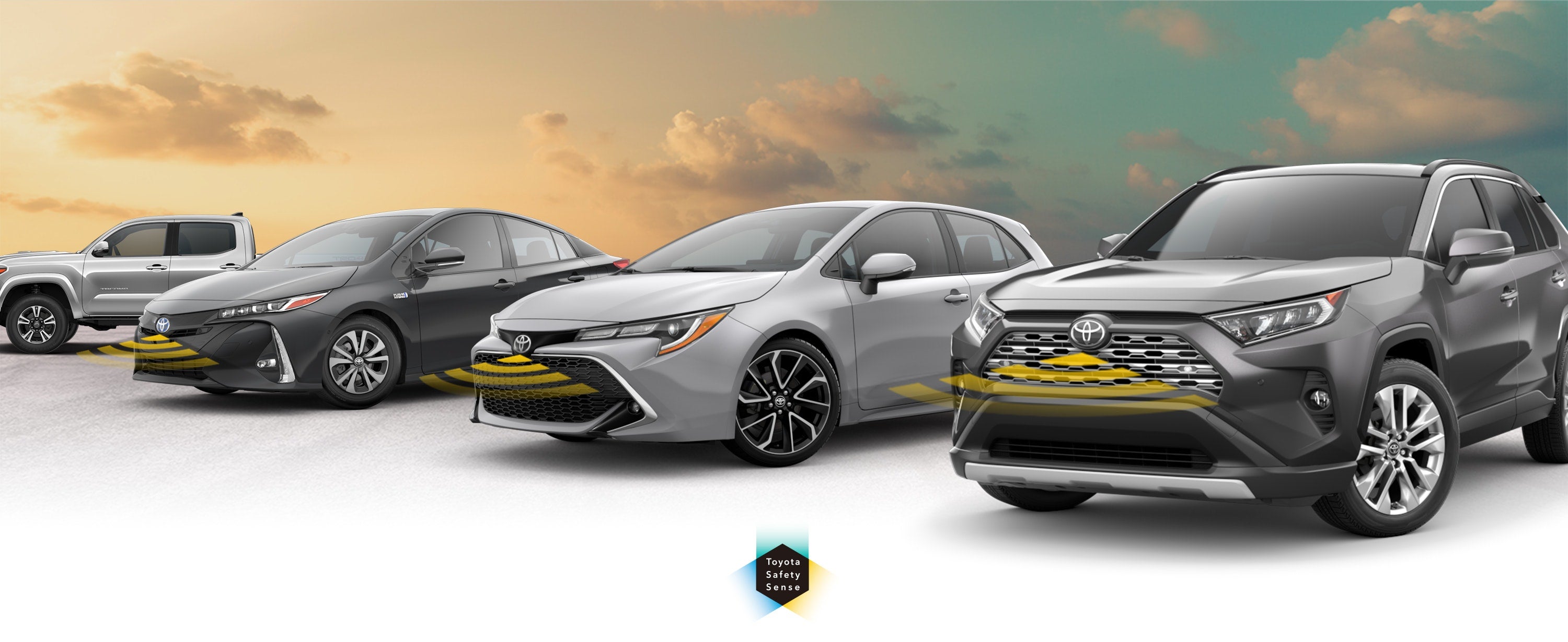 Toyota Safety Sense: Designed for Safety. Options shown on Toyota models including RAV4, Tacoma, and Camry, available now at ToyotaDemo2 in Derwood MD.